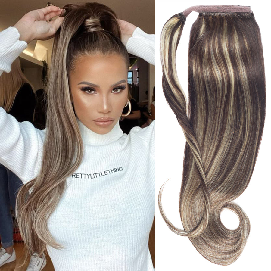 Cola Rapunzel Castaño con Mechas cenizas