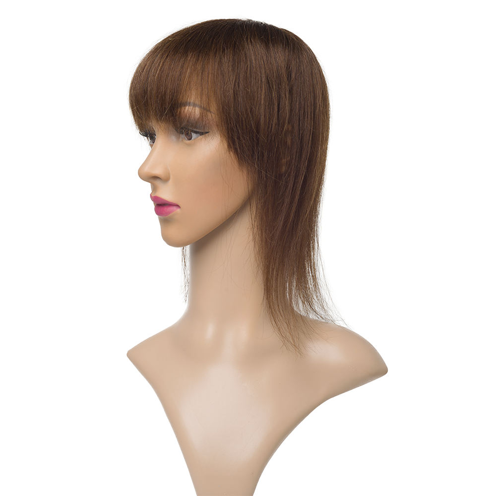 Flequillo completo castaño con mechas cenizas